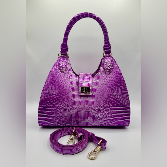 NWT Brahmin Adrian Satchel Lilac Essence Melbourne Crocodile Leather Bag - Picture 6 of 15